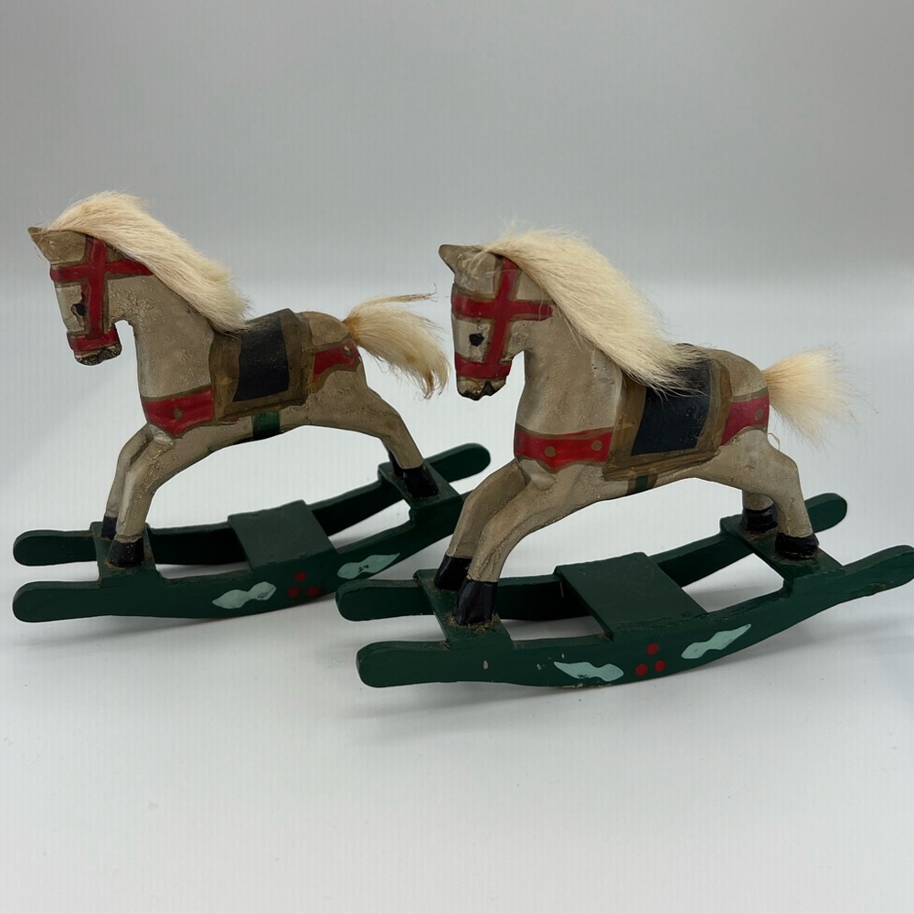 Wooden Rocking Horse Holiday Decor Set